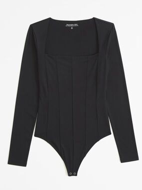 Abercrombie & Fitch Long-Sleeve Cotton-Modal Squareneck Corset Bodysuit Medium